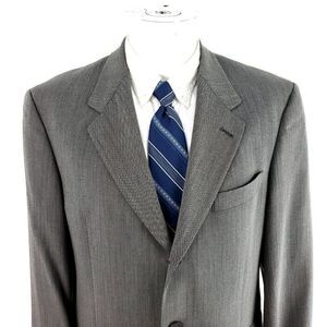 Hart Schaffner Marx Comfort Wool 3 Button Blazer 40R Gray Herringbone Sport Coat